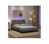 Cadre de Lit avec Lumières LED, Lit Double avec Coussin de Tête de Lit, Lit Adulte, Meuble de Chambre, Moderne, Taupe 140x200 cm Tissu