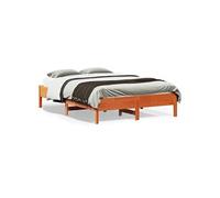 vidaXL Cadre de lit double – sommier à lattes sur pieds, bois de pin massif cire marron 120x190 cm