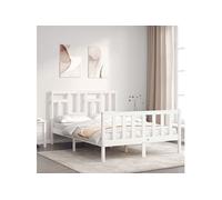 Vidaxl Cadre De Lit Avec Tête De Lit Blanc 140x190 Cm Bois Massif Blanc