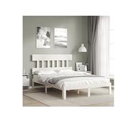 Vidaxl Cadre De Lit Avec Tête De Lit Blanc 140x190 Cm Bois Massif Blanc