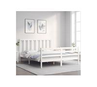 Vidaxl Cadre De Lit Avec Tête De Lit Blanc 160x200 Cm Bois Massif Blanc