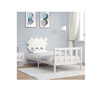 Vidaxl Cadre De Lit Avec Tête De Lit Blanc 90x200 Cm Bois Massif Blanc