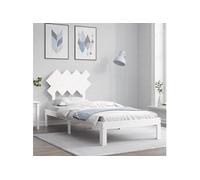 vidaXL Cadre de lit avec tête de lit – bois massif blanc – sommier à lattes – 90x200 cm