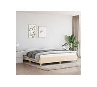 Cadre de Lit Sommier à Lattes Lit Rembourré Cadre à Lattes Lit Double Adulte Chambre à Coucher Intérieur Crème 200 x 200 cm Tissu