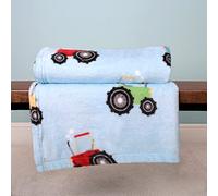 Bedlam Couverture Polaire (120 x 150 cm), Bleu avec Motif Tracteur agricole, Couverture et jeté pour Enfants, garçons, Amis de la Ferme