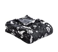 Bedlam - Couverture Polaire Halloween (120 x 150cm) - Super Douce et Moelleuse - Polaire Noire Chauves-Souris & Crânes - Plaid Halloween - Décoration Halloween, Noir