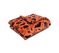 Bedlam - Couverture Polaire Halloween (120 x 150cm) - Super Douce et Moelleuse - Polaire Orange Chauves-Souris & Crânes - Plaid Halloween - Décoration Halloween