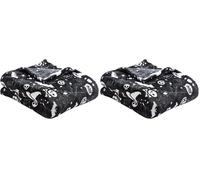 Bedlam - Couverture Polaire Halloween (120 x 150cm) - Super Douce et Moelleuse - Polaire Noire Chauves-Souris & Crânes - Plaid Halloween - Décoration Halloween, Noir (Lot de 2)