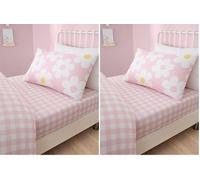 Bedlam - Drap de lit Rose à Carreaux - Drap-Housse Simple (190 x 90 x 25 cm) - Drap-Housse à Carreaux Vichy en Rose - Literie Florale pour Filles - Accessoires de Chambre à Coucher - Drap de lit avec