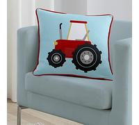 Bedlam - Coussin Tracteur Bleu (43 x 43 cm) - Velours Doux - Réversible (2 Couleurs) - Remplissage/Insert Inclus - Coussin en Velours Bleu Super Doux avec Camion de Fermier - Coussin Camion garçon en
