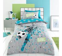 Bedlam - Housse de couette bleu Football - Lit double (200 x 200 cm) - Réversible (2 motifs) - Parure de lit sur le thème du football - Accessoires de chambre à coucher - Literie