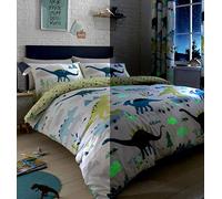 Bedlam - Housse de Couette Dinosaure Phosphorescent - 200 x 140 cm - 1 taie d'oreiller - Motifs réversibles (Triangle géométrique) - Literie Dinosaure pour Enfants - Accessoires Dinosaures