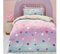 Bedlam - Housse de Couette en Polaire Rose à cœurs - Lit Double (200 x 200 cm) - Parure de lit en Polaire Douce et Confortable - Rose ombré - Housse de Couette pour Enfants - Motif cœurs Arc-en-Ciel