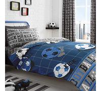 Bedlam - Housse de Couette Football Bleu 200 x 140 cm - Taie d'oreiller Incluse - Motifs Réversibles - Literie pour Garçons - Accessoires Chambre