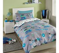 Bedlam - Housse de Couette Gaming Grise - 200 x 140 cm - 1 Taie d'oreiller - Literie Brille dans Le Noir - Motifs Réversibles - Literie Gaming - Housse de Couette Gamer Grise - Chambre Gaming