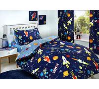 Bedlam - Housse de Couette Glow in The Dark Outer Space & Rocket - 140 x 200 cm - 1 taie d'oreiller - Motifs réversibles - Housse de Couette Univers pour garçons - Galaxies & Planètes - Supersonique