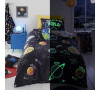 Bedlam - Housse de Couette Glow in The Dark Space - 200 x 140 cm - 1 taie d'oreiller - Réversible - Literie Galaxy & Planet - Housse de Couette Univers du système Solaire - Literie Space