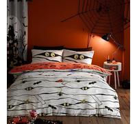 Bedlam - Housse de Couette Halloween Momie Effrayante - Taille Lit Simple (140 x 200cm) - Réversible (2 Designs) - Housse de Couette Lumineuse - Momies et Chauves-Souris - Décoration Halloween
