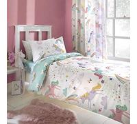 Bedlam - Housse de Couette Licorne - 200 x 140 cm - 1 taie d'oreiller - Motifs réversibles - Literie Licorne pour Filles - Housse de Couette Arc-en-Ciel en Simple - Literie Blanche avec Licornes
