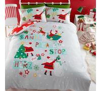 Bedlam - Housse de Couette Père Noël Rouge - Lit Simple (140 x 200 cm) - Design réversible (Gris/Rouge) - Housse de Couette de Noël pour Enfants - Parure de lit Père Noël Dessin animé - Literie de