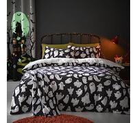 Bedlam - Housse de Couette Polaire Fantômes Halloween - Taille Lit Double (200 x 200cm) - Design Réversible - Polaire Douce et Moelleuse Blanche - Linge de Lit Fantôme - Décoration Halloween