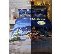 Bedlam Glow in The Dark Parure de lit phosphorescente Motif Noël Multicolore, 52% Polyester / 48% Coton, Single, W135cm x L200cm (Duvet Cover), W50cm x L75cm (Pillow Case), Simple