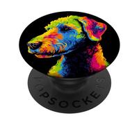 Bedlington Terrier Visage coloré pour Amoureux des Chiens Noir PopSockets PopGrip Adhésif