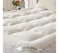 Bedlore Surmatelas 160 X 200 cm en Viscose De Fibre De Bambou avec Poches Extensibles pour Matelas De 40 cm, Surmatelas Moelleux pour Soulager Les Maux De Dos (Blanc)