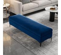 BEDOIN Banc de rangement, banc de pied rembourré en velours, banc à chaussures, pour chambre à coucher, salon, entrée, banc rectangulaire bleu 1-60 x 40 x 45 cm