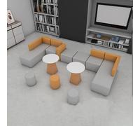 BEDOIN Canapé combiné modulaire, grands canapés à dossier, table basse ronde et tabouret, tissu résistant aux rayures pour bureau, centre de service, couloir, bibliothèque, réception, gris, 160 x 380