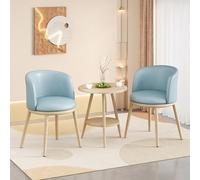 BEDOIN Ensemble de 3 pièces avec table basse ronde et chaises à dossier pour bureau, salle de réception, club, avec pieds en métal pour cuisine, salon, chambre à coucher, bleu, 2-60 x 50 x 64 cm