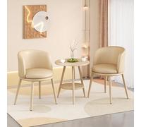 BEDOIN Ensemble de 3 pièces avec table basse ronde et chaises à dossier pour bureau, salle de réception, club, avec pieds en métal pour cuisine, salon, chambre à coucher, beige, 2-60 x 50 x 64 cm