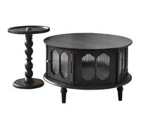 BEDOIN Ensemble de table basse rétro en bois massif de style français pour salon de petite taille, sensation de luxe et haut de gamme, table basse ronde de style moyen P1