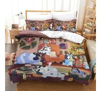 BEDPOCHY 3D, Imprimé Bluey Parure De Lit Microfibre Super Douce Et Respirante Sets De Housses De Couettes 3 Pièces Et Taie d'oreiller King（220x240cm）