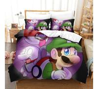 BEDPOCHY 3D, Imprimé Luigi's Ensemble De Literie avec Microfibre Super Douce Et Respirante Housse De Couette 3 Pièces avec Taies d'oreiller Super King(260x220cm)