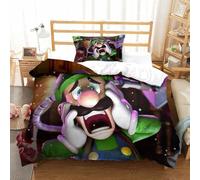 BEDPOCHY 3D, Imprimé Luigi's Ensemble De Literie avec Microfibre Super Douce Et Respirante Housse De Couette 3 Pièces avec Taies d'oreiller Single(135x200cm)