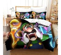 BEDPOCHY 3D, Imprimé Luigi's Ensemble De Literie avec Microfibre Super Douce Et Respirante Housses De Couettes 3 Pièces Et Taie d'oreiller Single(140x200cm)