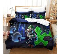 BEDPOCHY 3D, Imprimé Luigi's Parure De Lit Microfibre Super Douce Et Respirante Housse De Couette 3 Pièces avec Taies d'oreiller Single(140x200cm)