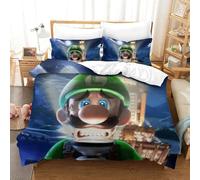 BEDPOCHY 3D, Imprimé Luigi's Parure De Lit Microfibre Super Douce Et Respirante Sets De Housses De Couettes 3 Pièces avec Taies d'oreiller Double(200x200cm)