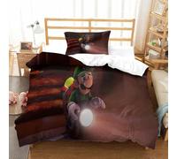 BEDPOCHY Imprimé 3D Luigi's Ensemble De Literie avec Microfibre Super Douce Et Respirante Housse De Couette 3 Pièces avec Taies d'oreiller Single(135x200cm)