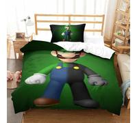 BEDPOCHY Imprimé 3D Luigi's Ensemble De Literie avec Microfibre Super Douce Et Respirante Sets De Housses De Couettes 3 Pièces Et Taie d'oreiller Single(135x200cm)