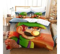BEDPOCHY Imprimé 3D Luigi's Literie en Microfibre Super Douce Et Respirante Set De Housse De Couette 3 Pièces Et Taie d'oreiller Double(200x200cm)