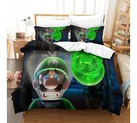 BEDPOCHY Imprimé 3D Luigi's Parure De Lit Microfibre Super Douce Et Respirante Housse De Couette 3 Pièces avec Taies d'oreiller Single(140x200cm)