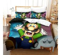 BEDPOCHY Imprimé 3D Luigi's Parure De Lit Microfibre Super Douce Et Respirante Housse De Couette 3 Pièces avec Taies d'oreiller Double(200x200cm)
