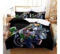 BEDPOCHY Imprimé 3D Luigi's Parure De Lit Microfibre Super Douce Et Respirante Sets De Housses De Couettes 3 Pièces avec Taies d'oreiller Single(140x200cm)