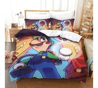 BEDPOCHY Imprimé 3D Luigi's Parure De Lit Microfibre Super Douce Et Respirante Sets De Housses De Couettes 3 Pièces Et Taie d'oreiller Single(140x200cm)