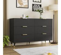 Bedroom drawer cabinet, modern storage cabinet, with six large drawers, ample storage space, suitable for living room, dining room or bedroom. 120 length x 77 width x 40 height (cm) (Black+6 drawers)