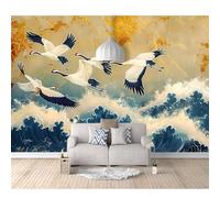 Bedroom Mural Self-adhesive Wallpaper 3D Japanese-style retro wave cranes 100x70cm Photo Modern Living Room Wall Background Tv Sofa Study Home Decoration Art