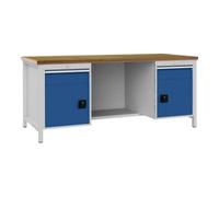 Bedrunka+Hirth Établi gris clair bleu signal B2000×H859×P750 mm hêtre multiplis 40 mm 2 tiroirs 2 portes Quantité:1