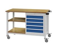 Bedrunka+Hirth Établi l.1200xP540xH859mm hêtre Multiplex gris clair, RAL 7035 bleu séc., RAL 50 Quantité:1